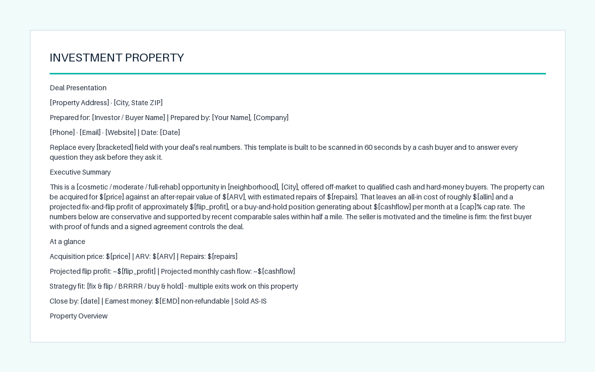 Cash Buyer Deal Presentation Template - preview of the delivered file