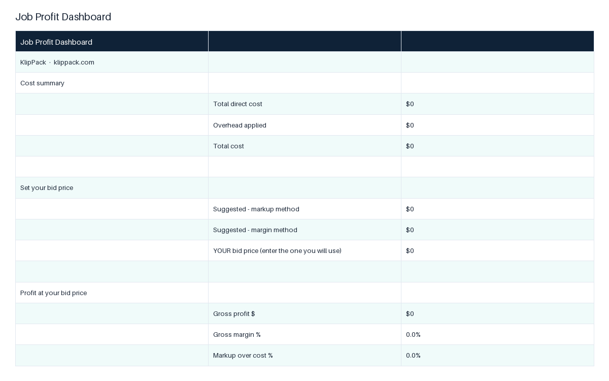 Contractor Estimating & Job-Profit System - preview of the delivered file