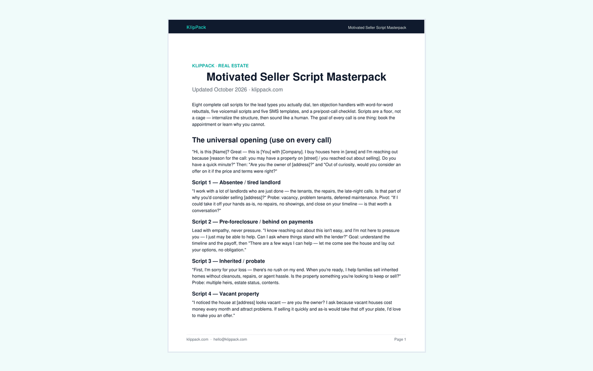 Motivated Seller Script Masterpack - preview of the delivered file