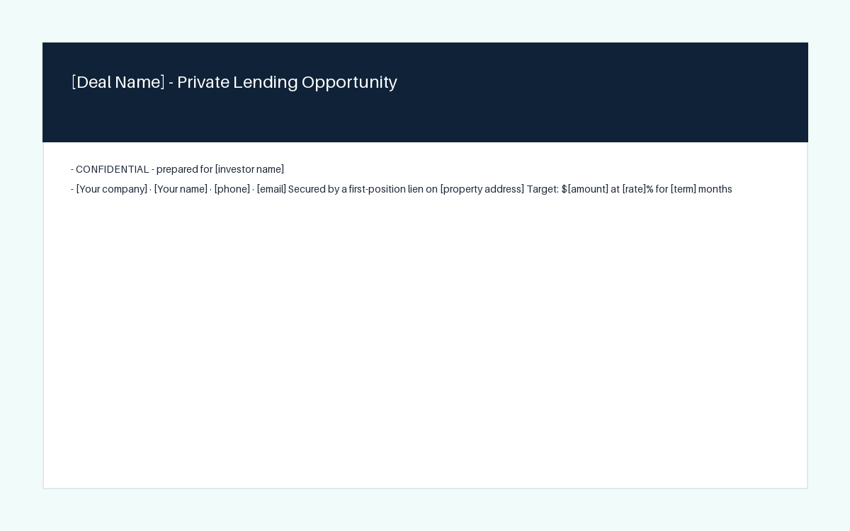 Private Money Pitch Deck Template - preview of the delivered file