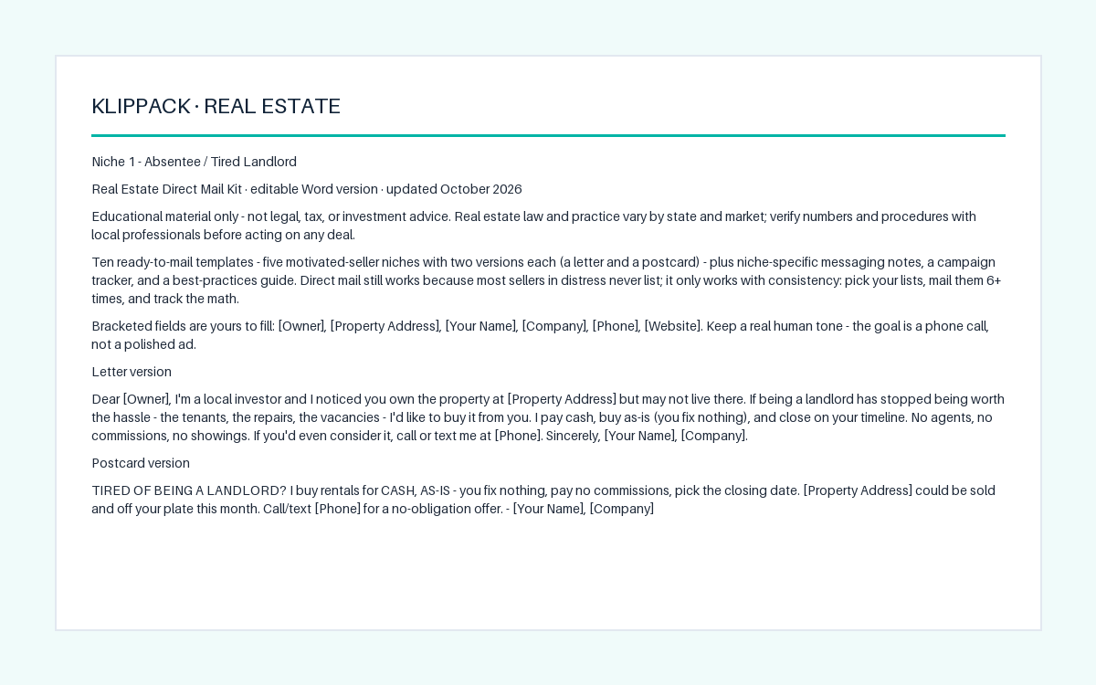 Real Estate Direct Mail Kit - preview of the delivered file