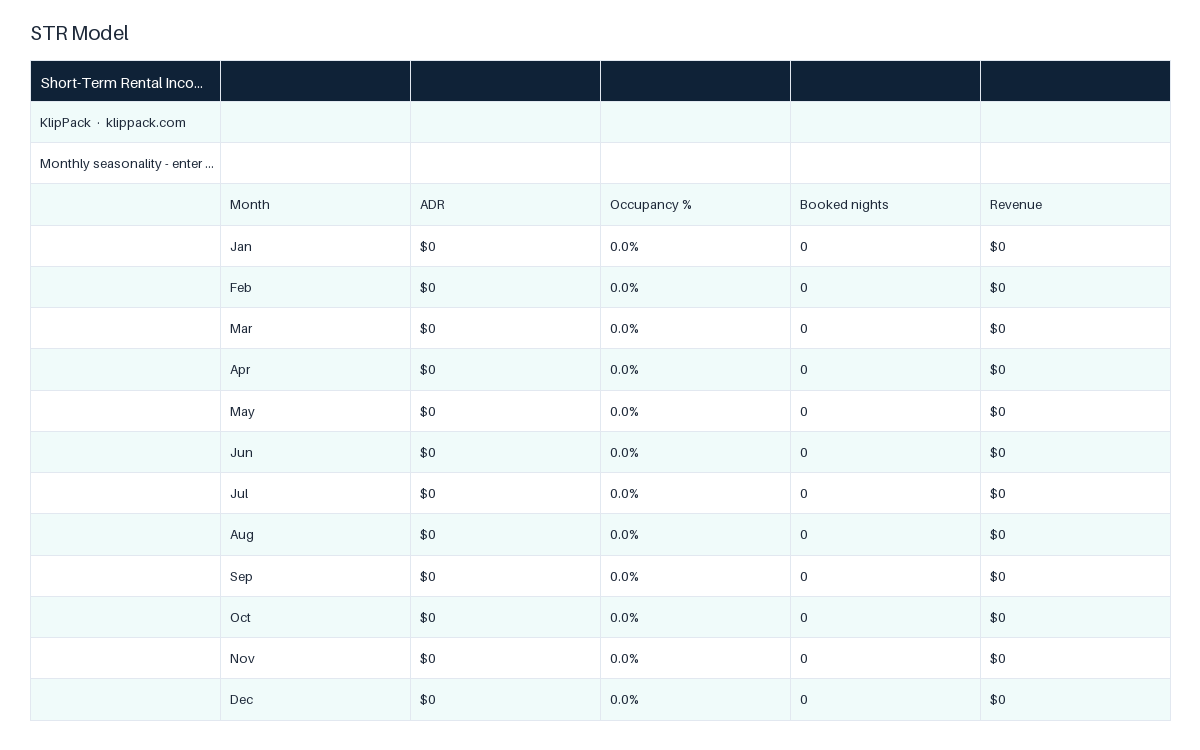 Short-Term Rental Income Analyzer - preview of the delivered file