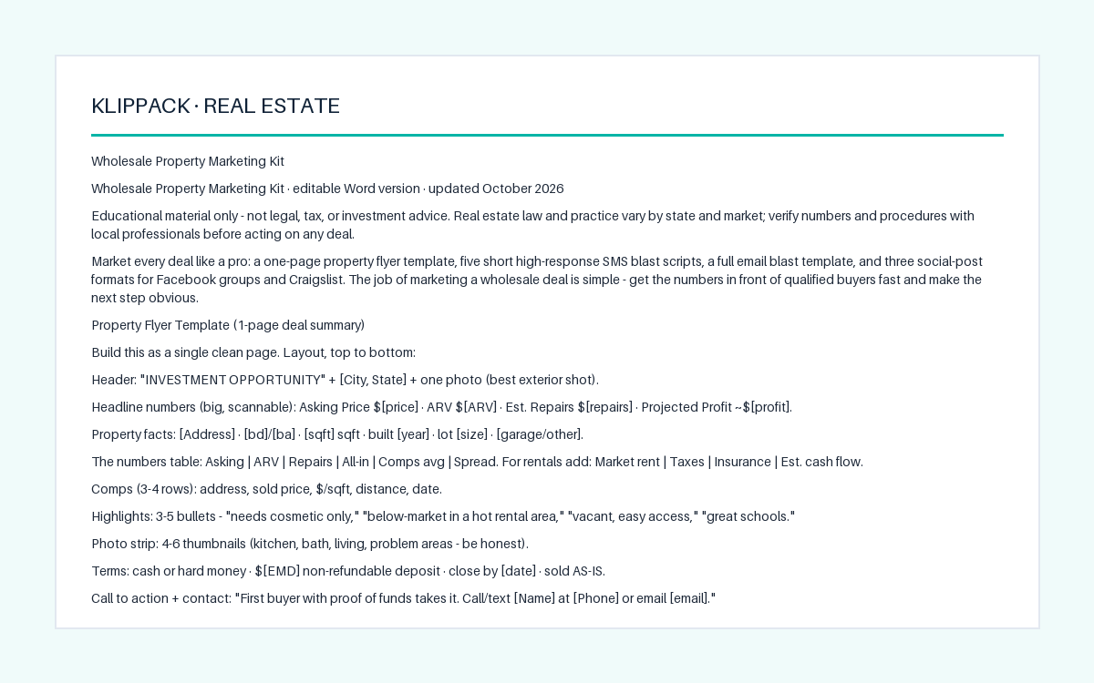 Wholesale Property Marketing Kit - preview of the delivered file