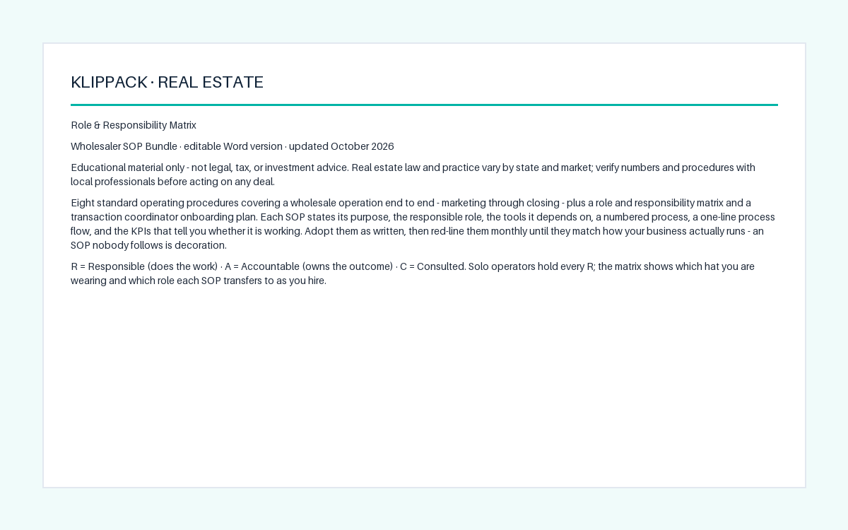Wholesaler SOP Bundle - preview of the delivered file